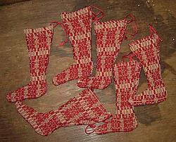 CTORN48 Set of 6 Red & Tan Woven Stocking Ornies