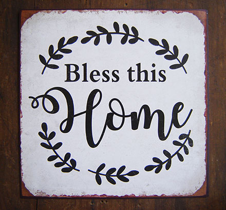 FSE106 Distressed Metal Bless This Home Sign